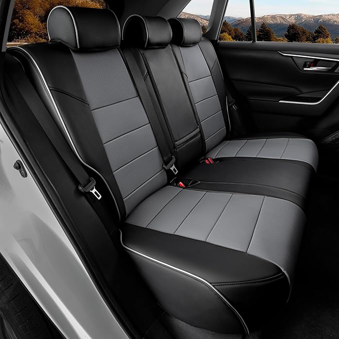Custom Fit RAV4 Only Hybrid Seat Cover for Toyota RAV4 2019 2020 2021 2022 2023 2024 2025 Prime&Hybrid SE/XSE,Faux Leather,2-Row Full Set,(Black&Grey)