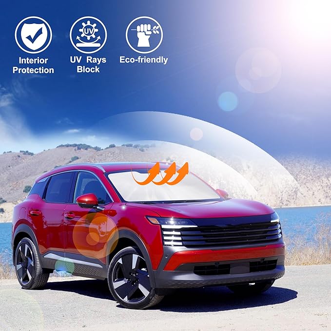 Windshield Sun Shade Custom Fit for 2025 2026 Nissan Kicks Accessories Foldable Sunshade Sun Blocker Protect Car from Sun Rays & Heat Damage Keep Car Cooler