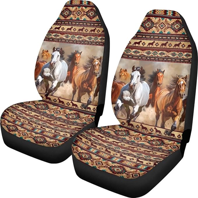 ELEQIN Aztec Horse Car Seat Covers Two Front Only for Car, Automotive Interior Covers, Airbag Compatible, Quick Setup Universal Fit Seat Covers for Car, Truck, SUV