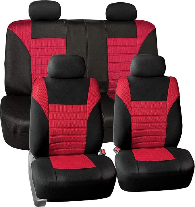 TLH Car Seat Covers Premium 3D Air Mesh Automotive Seat Covers Full Set Red Seat Covers Airbag Compatible and Split Rear Car Seat Cover Universal Fit Interior Accessories for Cars Trucks and SUV