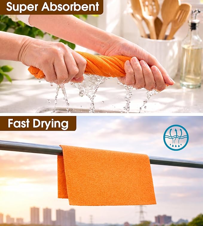 KitchLife Microfiber Cleaning Cloth Roll, 100 Pack - Tear-Away Microfiber Paper Towels, Lint-Free, Reusable, Washable for Kitchen, Car, Dishes, and Sensitive Surfaces (Coral)