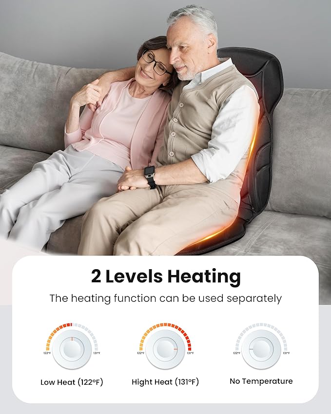 COMFIER Massage Chair Pad, Back Massager with Heat for Back Pain Relief, Chair Massage Mat with 5 Vibration Mode & 8 Massage Motors,Chair Massager for Office Home Recliner,Gifts for Mom Dad