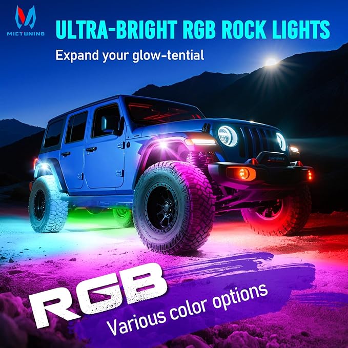 MICTUNING Q1+ MAX 20 Pods Ultra-Bright RGB Rock Lights, Multi-Color Chasing Underglow Lighting, Extensible to 24 Pods, APP Music Sync & DIY Effects, IP68 Waterproof