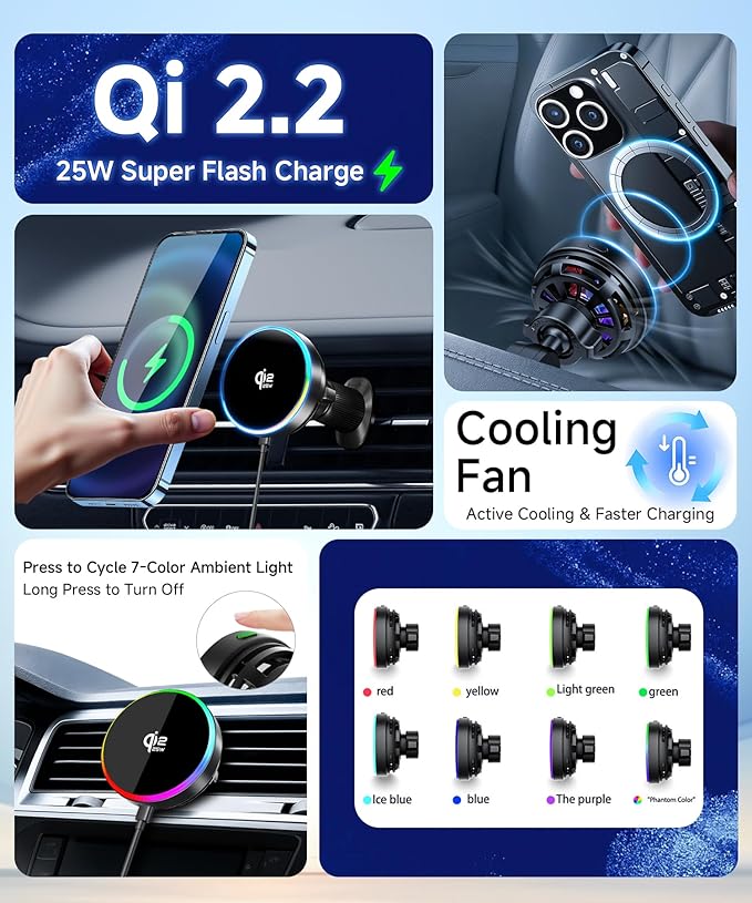 Qi2.2 Max 25W Fast Wireless Car Charger Phone Holder for 2023 2024 2025 2026 Kia NIRO/EV/Hybrid 8/10.25-Inch Screen, Magnetic Phone Mount Compatible with MagSafe