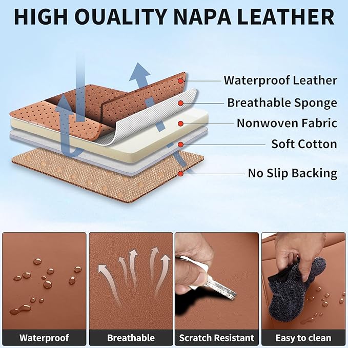 Car Seat Covers Full Set Brown, Luxury Faux Leather Waterproof Non-Slip Women Seat Protector Universal Fit for Most Cars SUVs Trucks Pick-ups,Car Interior Accessories (Brown Black-Full Set)