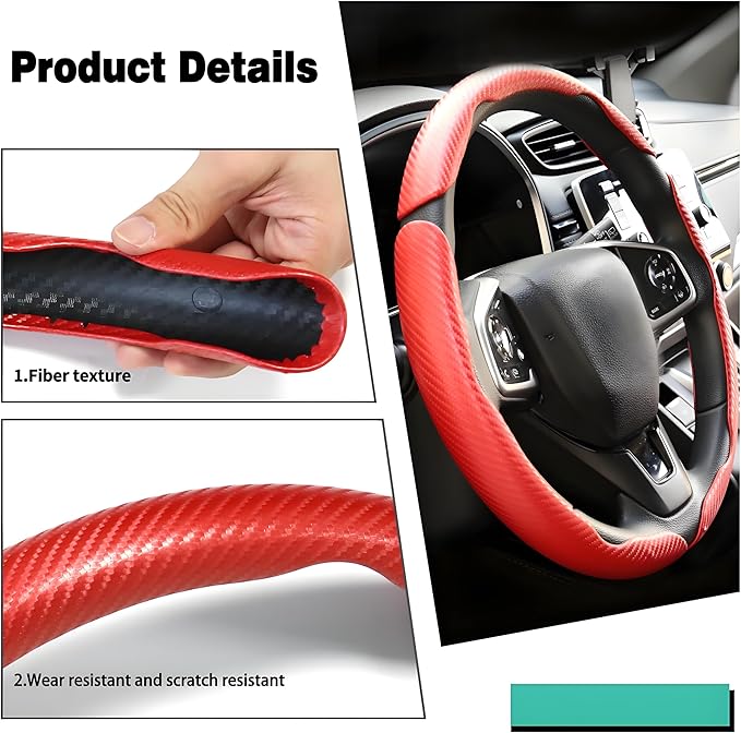 3 Pcs Carbon Fiber Car Steering Wheel Cover, Anti-Skid & Scratch-Proof,Segmented, Butterfly Thin Steering Wheel Cover Men/Women Universal Fit 14.5"-16" Wheel Covers for Cars/Truck/SUV