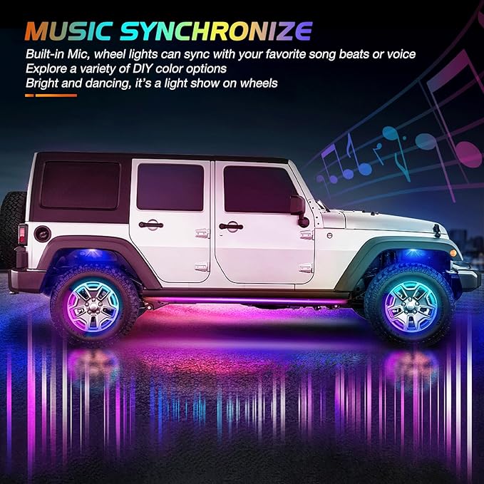Nilight 4PCS 15.5inch LED Wheel Ring Lights RGB with APP and Remote Control Neon Lights Million Colors w/Turn Signal and Braking Function for Car Van SUV Truck