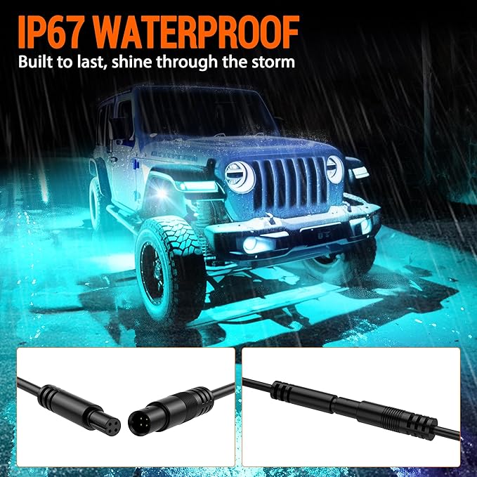 RGB Rock Lights, 16 pods Underglow Neon Lights Kits，APP/RF Remote Control & Music Mode, Waterproof Wireless Multicolor Lamps for Off Road Truck SUV ATV UTV Boat