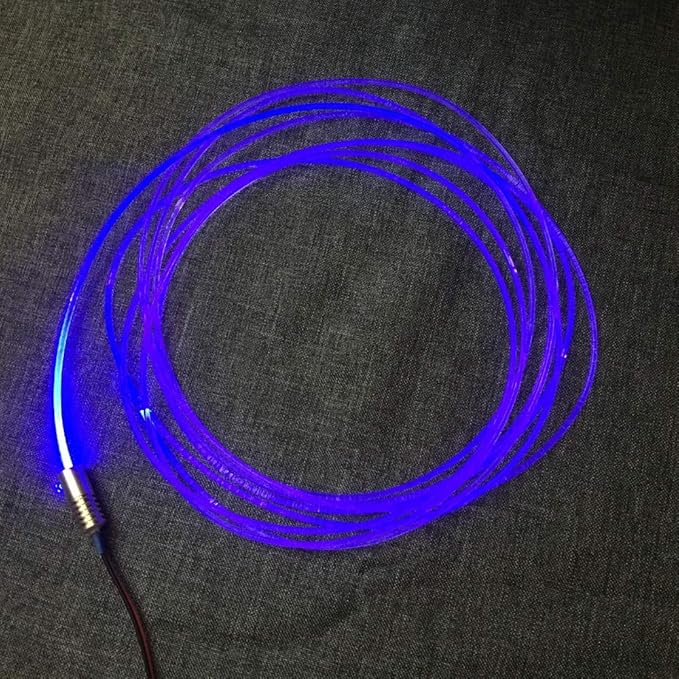 3mm 5meters/16ft PMMA Optic Fiber Cable Side Glow with 12V 1.5W LED Aluminum Illuminator Light Source for Home Car DIY (Blue)