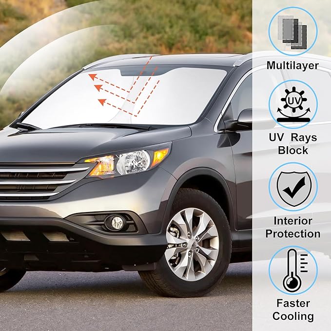 Windshield Sun Shade Custom Fit for 2012 2013 2014 2015 2016 Honda CR-V CRV Accessories Foldable Sunshade Sun Blocker Protect Car from Sun Rays & Heat Damage Keep Car Cooler
