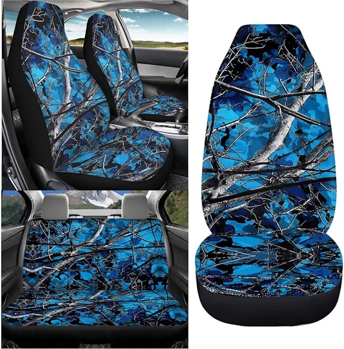 KEIAHUAN Blue Camo Hunting Car Seat Covers Universal Front Saddle Blanket Rear Split Bench Protection Cover Auto Accessories Easy to Install for Cars,Trucks,Sedans,SUVs