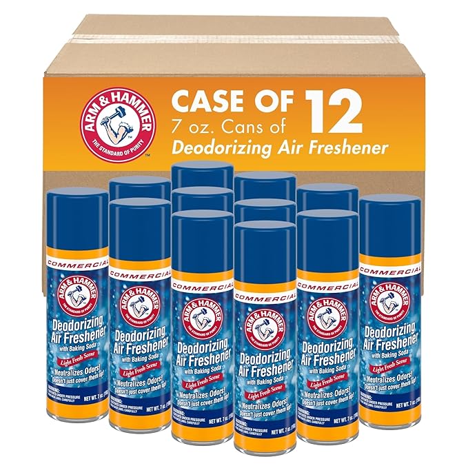 Arm & Hammer Baking Soda Air Freshener, Light Fresh, 7 Oz Aerosol Spray, 12/Carton