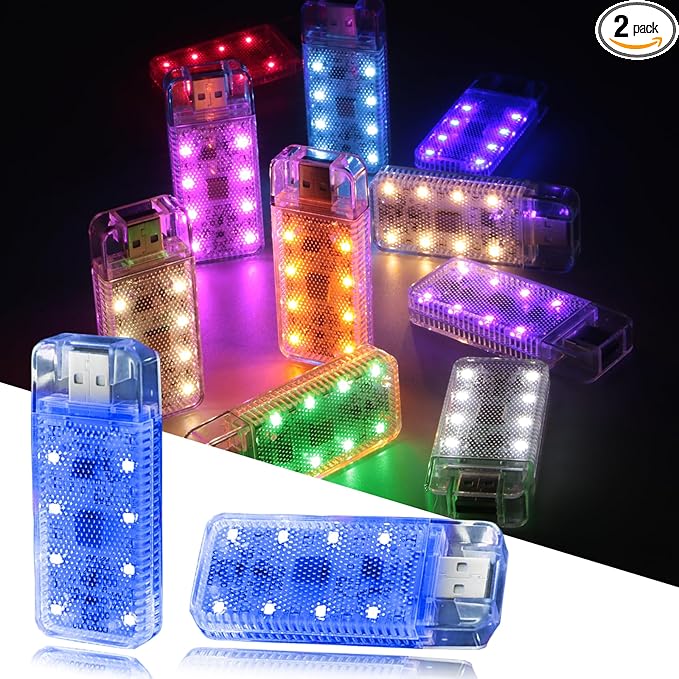 2 PCS Interior Car Lights, Portable Magnetic USB Car Atmosphere Interior Light, 8 High-Brightness LED Beads, Rechargeable Touch-Sensitive Light for Vehicles, Bedrooms, Hallways, Camping(2 Blue)