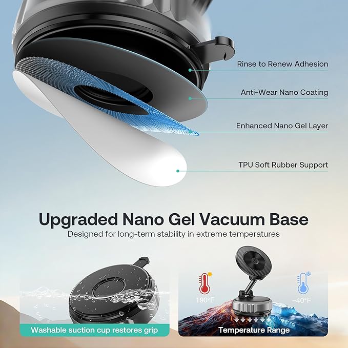 Golinbox Upgraded Nano Gel Vacuum Magnetic Car Phone Holder for MagSafe 360° Adjustable, [100+LBS Suction & 3000gf Magnetic] Suction Cup Phone Mount for Your Car/Gym/Mirror Mount for iPhone & Android