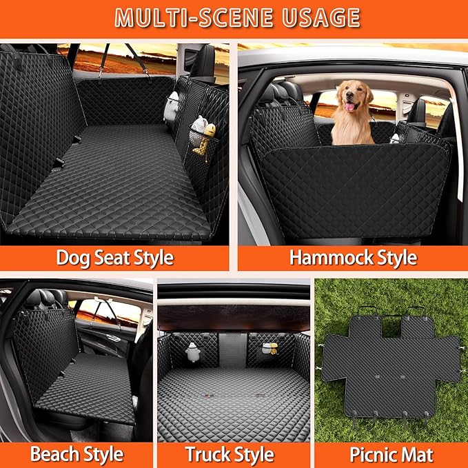 Chilino Back Seat Extender for Dogs - Large Space, Waterproof Dog Car Seat Cover for Back Seat with Hard Bottom Holds 420lbs, Upgraded Material Waterproof Pet Car Bed Dog Hammock for Car, SUV,Truck