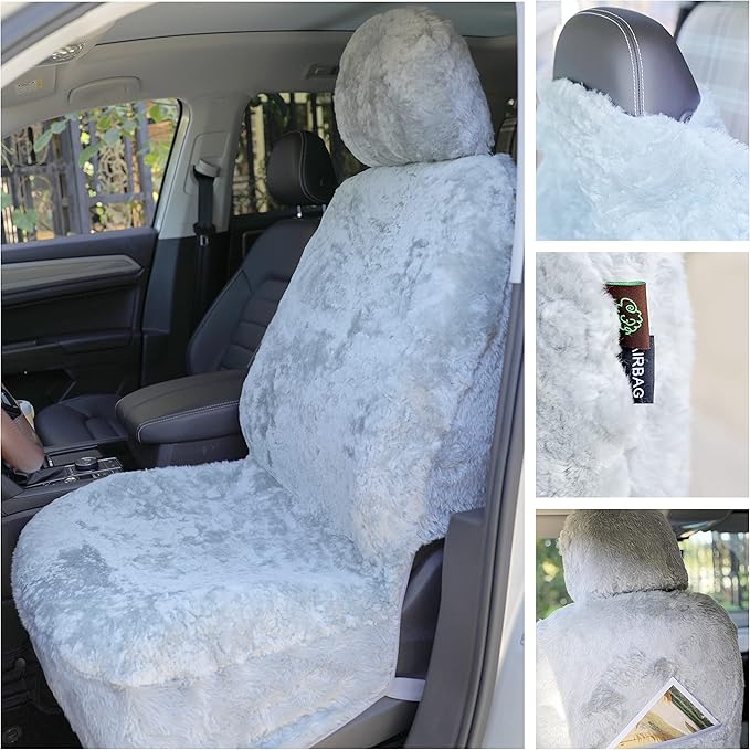 SHEEPSKIN ELITE Premium Sheepskin Car Seat Cover - All Season Comfort and Protection, Easy Installation (56" x 23", Light Gray Color)