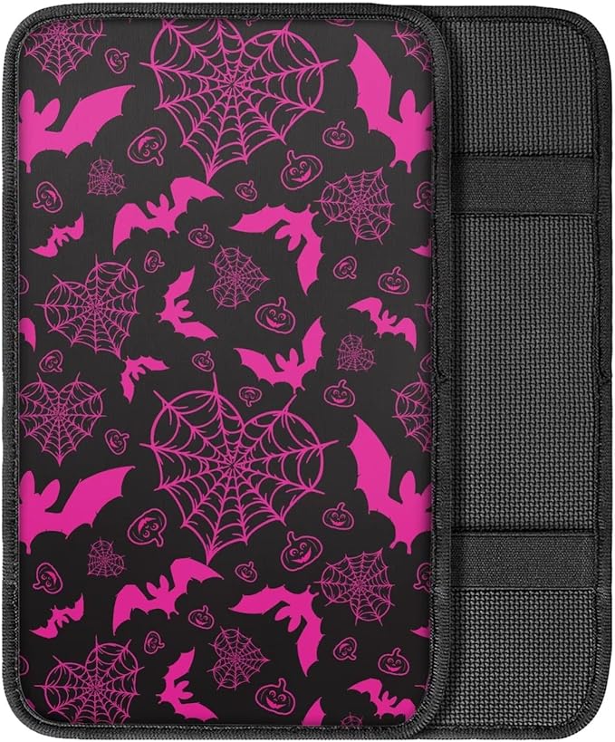 Dreaweet Purple Center Console Armrest Pad Cover Goth Car Accessories Interior Middle Console Cover Anti-Scratch Comfort Car Armrest Storage Box Mat,Love Heart Spider Web and Bats Decor