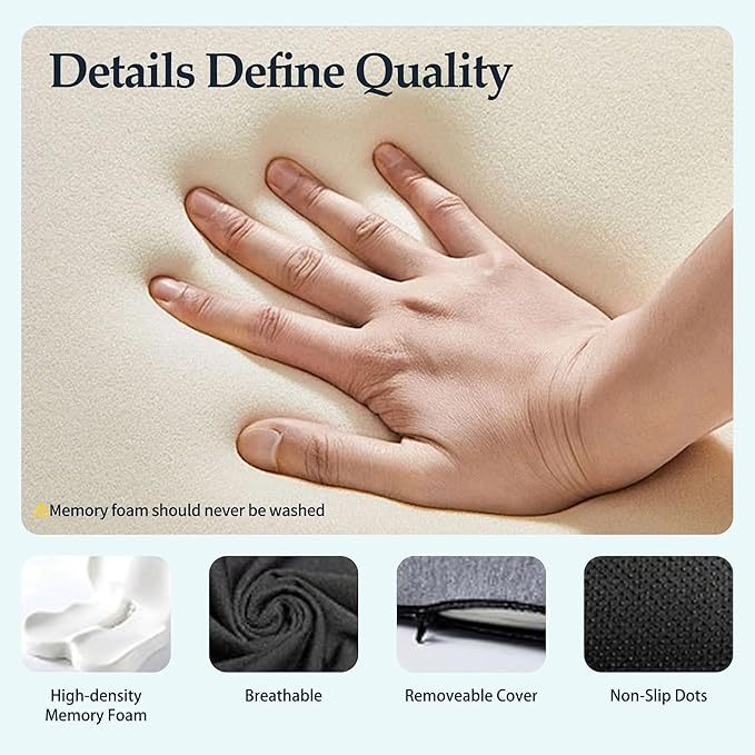 Onever Ergonomic Memory Foam Seat Cushion, Lumbar Support Non Slip for Truck Driver Long Driving Office Chair Back Tailbone Pain Relief Black