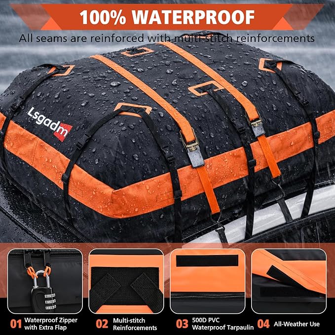21 Cubic Ft Rooftop Cargo Carrier, Waterproof Car Roof Bag for Vehicles with or Without Rack, Soft Roof Top Luggage Bag for Travel, Camping, Moving(Soft car roof Bag, 21 Cubic feet)
