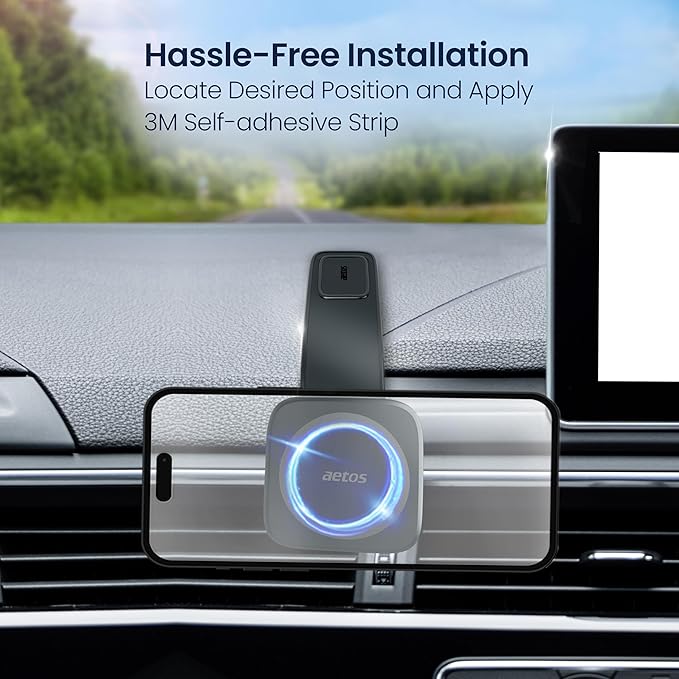 aetos for iPhone MagSafe Car Mount Phone Holder Fits iPhone 17/16/15/14/13/12 Pro/Plus/Max and Android Phones with Ring Adaptor. 360° Rotating Head & Bendable Alloy Arm for a Simplicity Modern Design