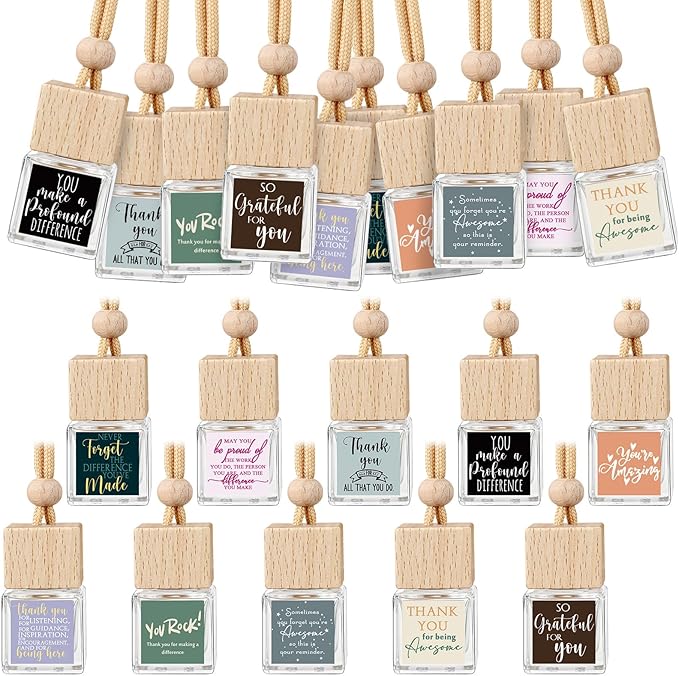 Havawish 20 Pcs Appreciation Gift Bulk for Teachers Empty Glass Essential Oil Diffuser Car Air Freshener Diffuser for Employee Staff Teachers Hanging Ornament Inspirational Team Thank You Gift