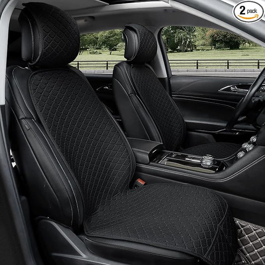 2 Pack Car Seat Covers, Front Seat Covers for Cars, Breathable Linen Car Seat Protector, Universal Fits for Most Automotive, Vehicles, SUVs, Cars, Sedans(Black)