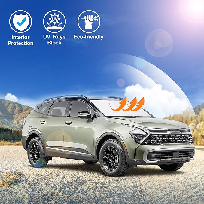 Windshield Sun Shade Custom Fit for 2023 2024 2025 2026 Kia Sportage NQ5 Accessories Foldable Sunshade Sun Blocker Protect Car from Sun Rays & Heat Damage Keep Car Cooler