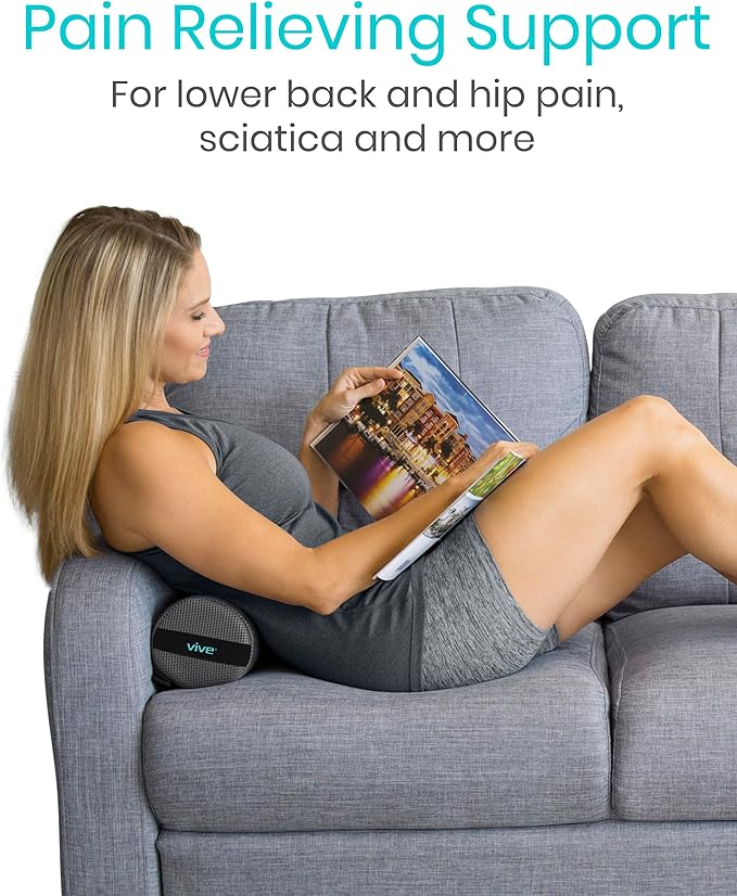 Vive Lumbar Roll Pillow for Lower Back Pain - Low Back Support Cushion for Office Chair, Car, Driving, Desk Computer - Ergonomic Portable Cervical Bolster for Thoracic Low Rest Posture Corrector(Firm)