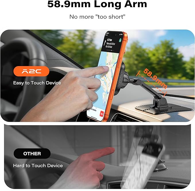 APPS2Car for Magsafe Car Mount, Dual-Axis Adjustable Magnetic Phone Holder for Car with Large 3.15" x 3.15" Adhesive Base, Fit Most Flat & Micro-Curved Dashboard, Compatible for iPhone 12-17 Series