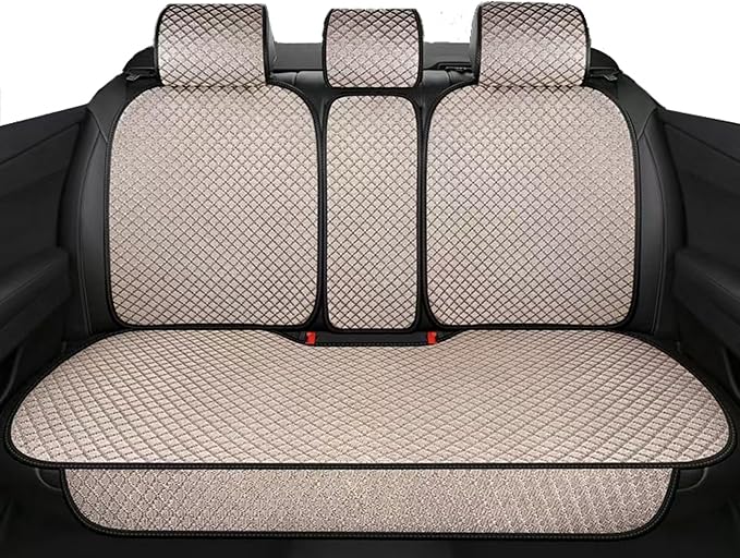 Breathable Back Seat Cover-Universal Rear Seat Mat for All Seasons, Car Rear Seat Protector with Polyester Silk Material, Non-Slip Bottom. Fits 95% of Sedans, SUVs, Vans.(Beige)