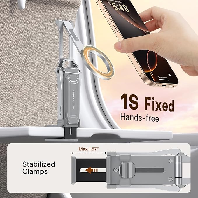 OMOTON TP02 360°Rotating for MagSafe Tripod Mount, Adjustable Aluminum Magnetic Phone Tripod for iPhone 17/16/15/14 Pro Max Air, Foldable Cell Phone Stand Fits Vlog, Gym, Travel Essentials, Silver