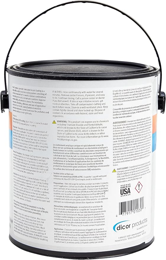 Dicor RP-CRCT-1 EPDM Roof Acrylic Coating - 1 Gallon - Tan - Long-Lasting and Durable