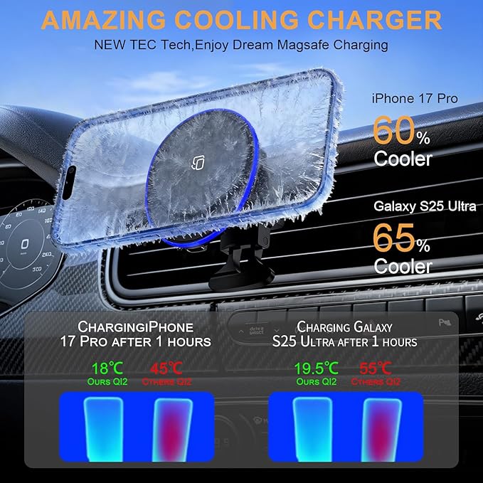 Magnetic Phone Holder for Car ,Magsafe Car Mount Charger for iPhone 17 16 Pro Max 17Air 16e 15 15Pro 14 Plus Mag Safe iPhone Car Mount for Magnet Holders for Your Car Accessories Wireless Charging