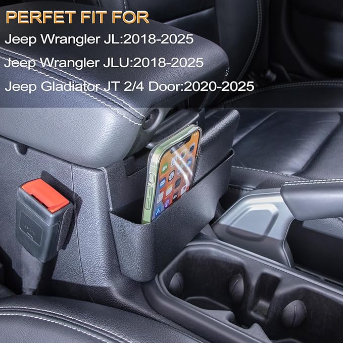 Center Console Hanging Box Compatible with JEEP Wrangler JL/JLU 2018-2023 2024 2025 2026 and JEEP Gladiator JT Truck 2020-2024 2025 2026 Organizer Tray Armrest Storage Accessories (Not for JK/JKU)