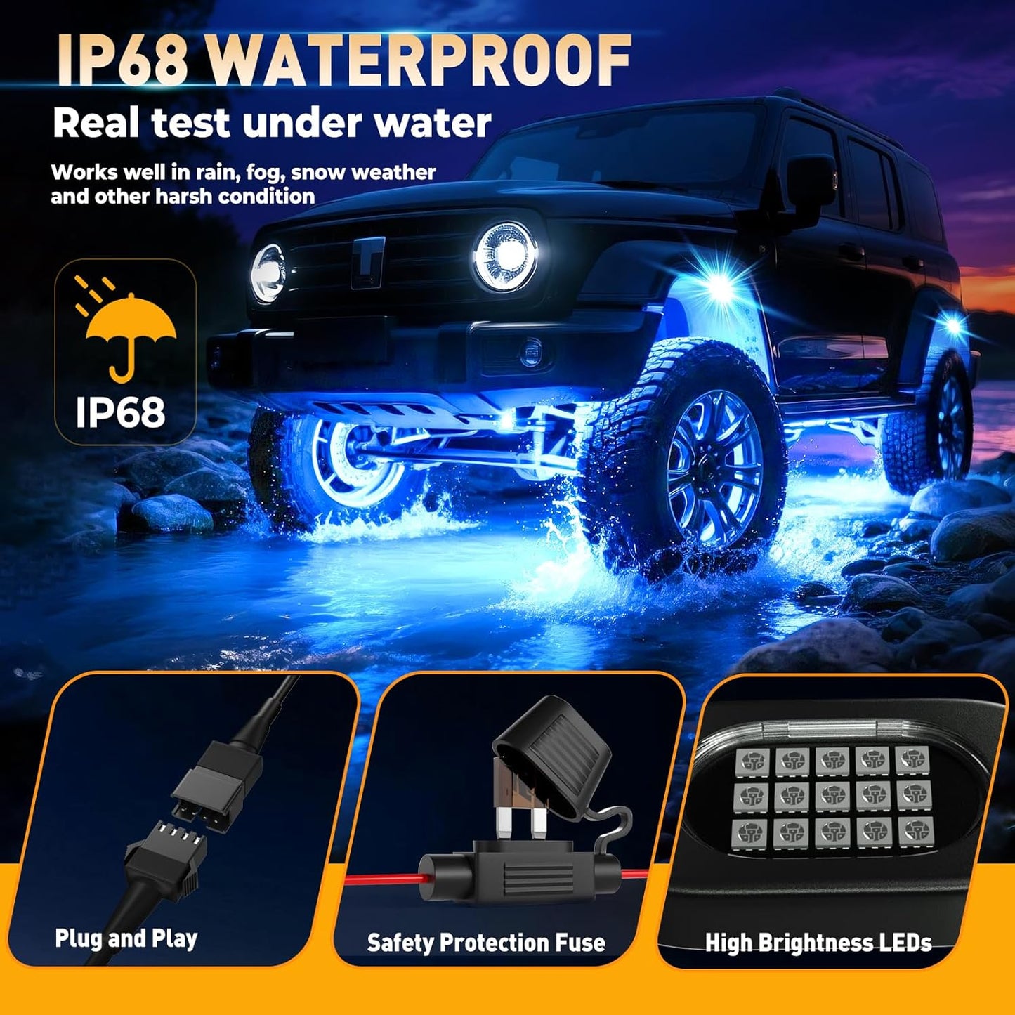LED Rock Lights for Trucks 4 pods, RGB Rock Lights for UTV with Music Mode, Neon Rock Light Kits for UTV ATV Golf Cart Four Wheeler RZR Truck