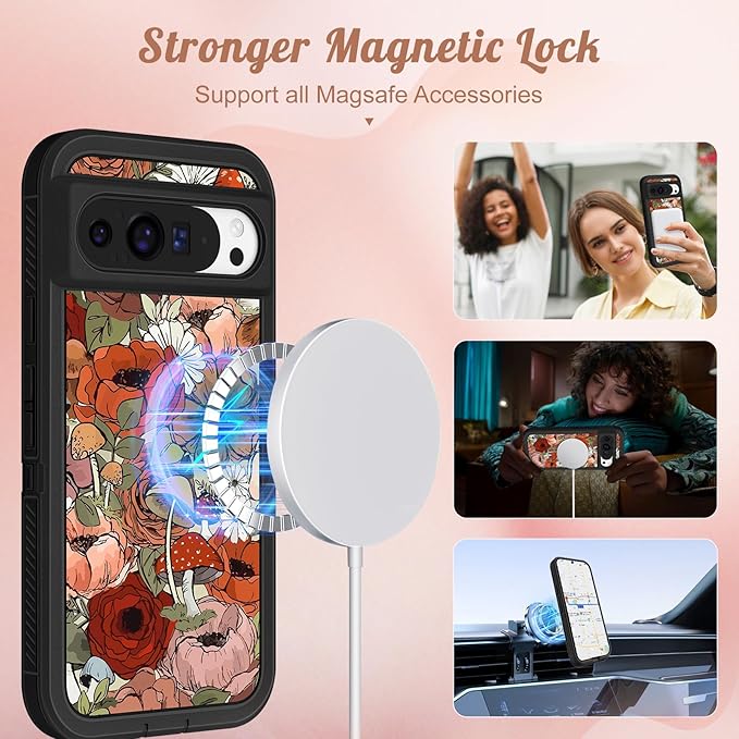 for Google Pixel 9 Pro XL Case - Compatible with MagSafe Women Cute Girls Magnetic Protective Cover Girly Kawaii Mushroom Design Heavy Duty Shockproof Phone Case for Pixel 9 Pro XL 6.8"