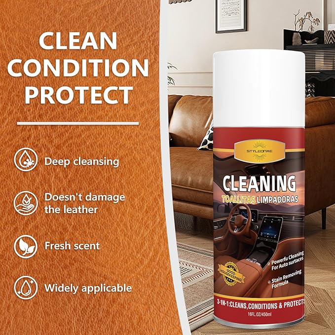 Dashboard Polish Wax, Premium Leather Cleaner & Conditioner 2 in 1 - Safe for Car Seats, Shoes, Jackets | Deep Cleaning & Moisturizing, Removes Stains/Dirt Without Damaging Leather, 30 oz(Pack of 2)