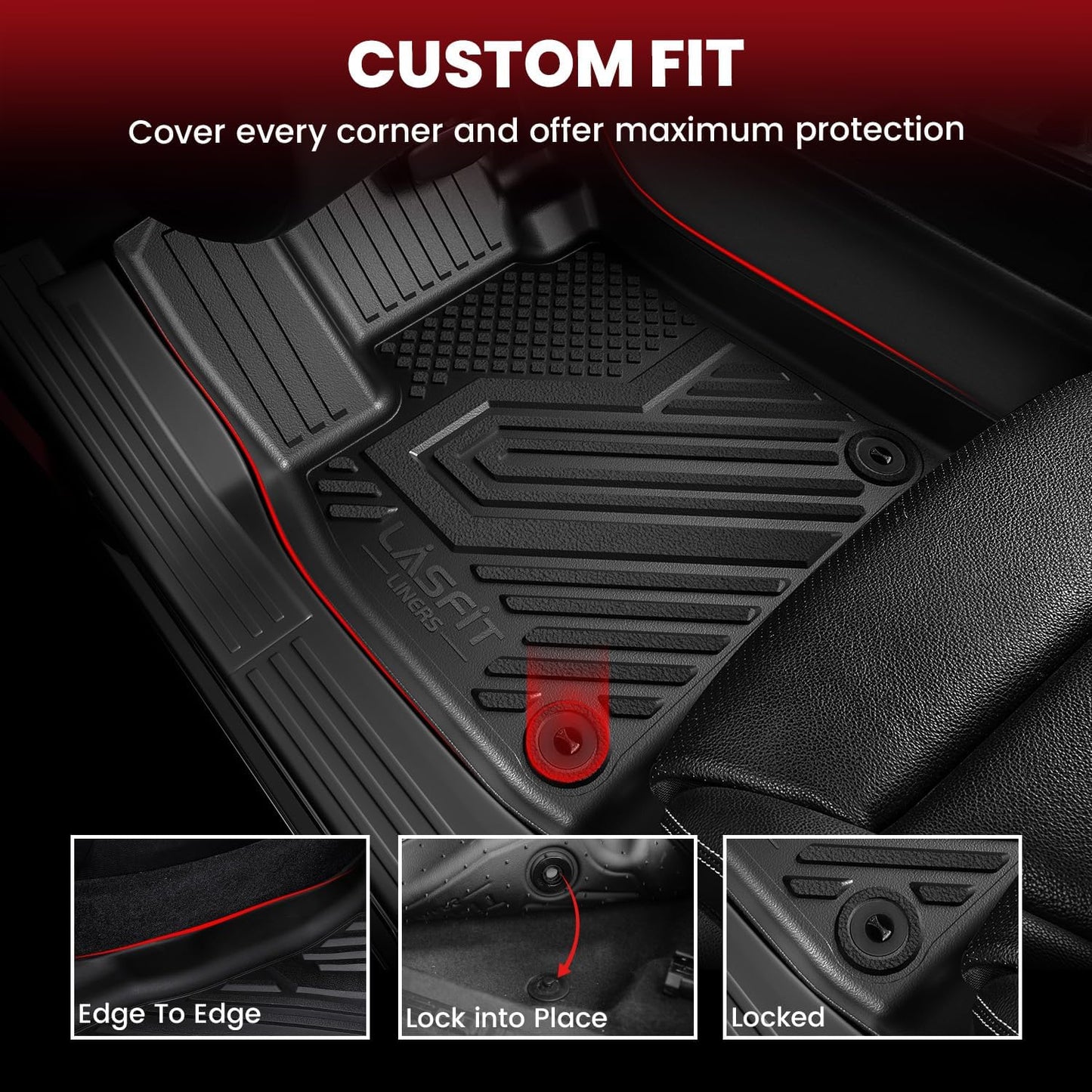 LASFIT Floor & Cargo Mats for Volkswagen Tiguan 2018 2019 2020 2021 2023 2024 (Fit 5 Seats), All Weather TPE Custom Fit Floor Liners for 1st & 2nd Rows & Trunk Mats for VW Tiguan Accessories, Black
