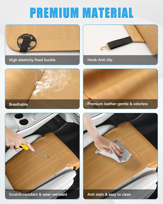 Car Seat Leg Support Cushion, Brown Leather Carseat Leg Support, Universal Waterproof Leather Extender Pad for Drivers, Office Chairs, Cars, Buses & Trains