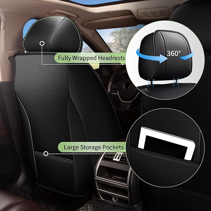 Car Seat Covers Full Set for Subaru Ascent 2019-2023 2024 2025 - Breathable Cooling Ice Silk Leather Seat Cover - 5 Seats Vehicle Seat Covers Protector Seat Cushion Auto Accessories (Black)