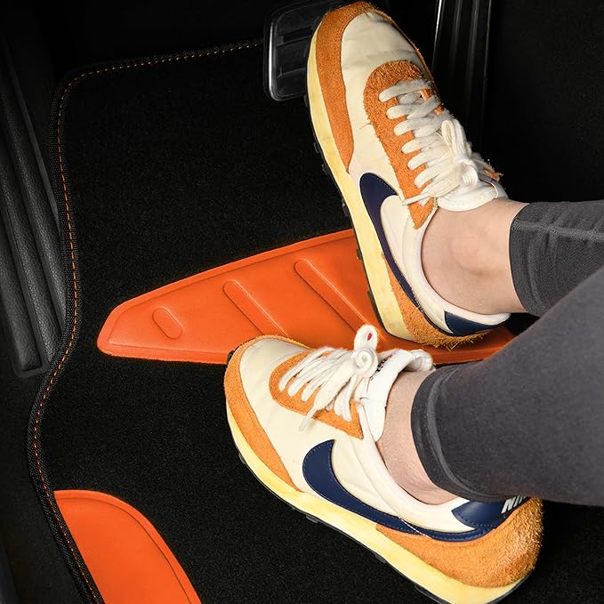 CAR PASS Waterproof Universal Fit Car Floor Mats, Faux Leather Car Carpet Mats,Car Mats with Anti-Slip Nibbs Backing & Driver Heel Pad Fit for SUV,Vans,sedans, Trucks,Set of 4pcs (Orange)
