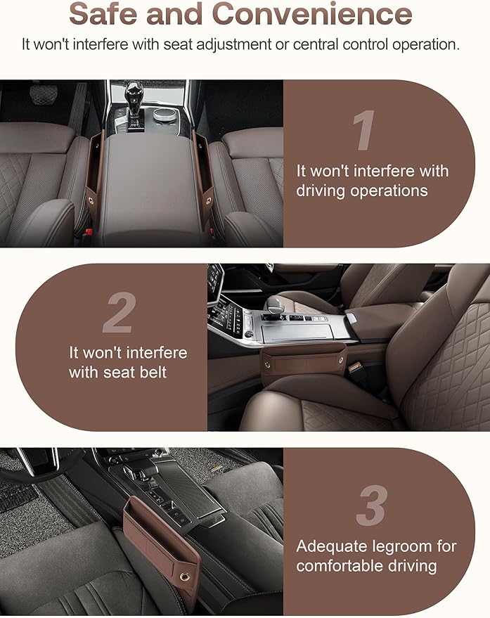 Universal Fit Premium Leather Car Seat Gap Filler Organizer, Center Console Organizer with Card Slots, Clever Gifts for Car SUV Truck Owners (Brown, 1 Pack)