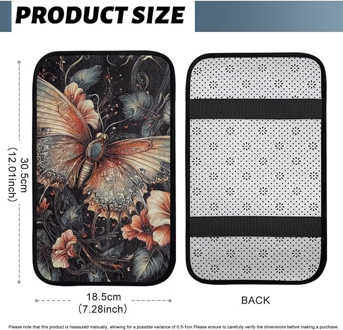 Butterfly Flower Center Console Cover Comfortable Warm Auto Center Console Pad Easy Install Armrest Cover Center Console Cushion for Car Truck Van SUV Seat Protector