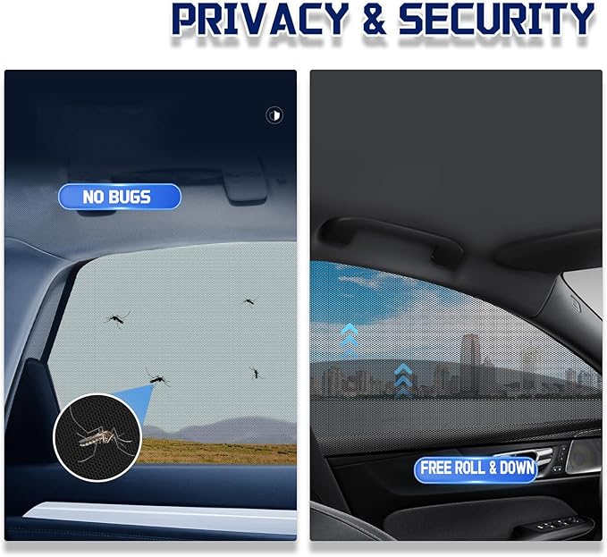 Car Front Window Shades, OUTTDID 2 Pack Side Window Sun Shades,Stretchy Mosquito Net Cover Fit Cars SUVs - Up to 31.5”x49.6”