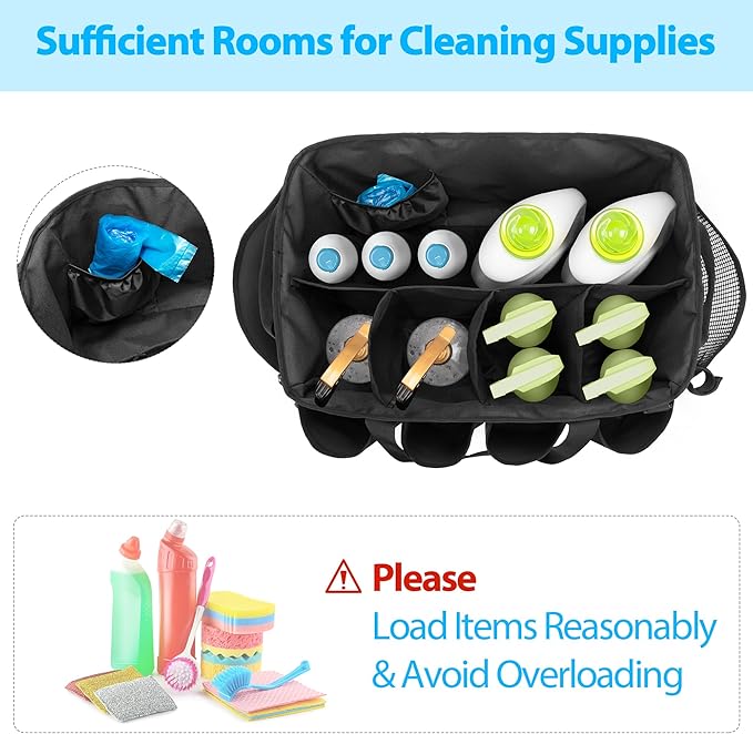 HODRANT Extra-Large Cleaning Caddy, Organizer with Handles for Cleaning Tools & Products Storage, Large Capacity Tote Bag for Car, Home & Housekeeping Work, Black