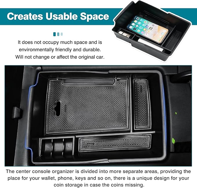Autorder Center Console Organizer for 2021 2022 2023 Hyundai Santa Fe Accessories Armrest Storage Box Secondary Insert Tray with 2 Color Mats