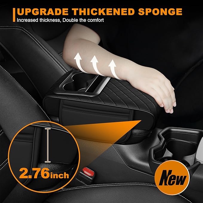 Armrest Cover for Car Fit for Jeep Wrangler - Center Console Cover with Cup Holders and 2 Storage Pockets(Black)