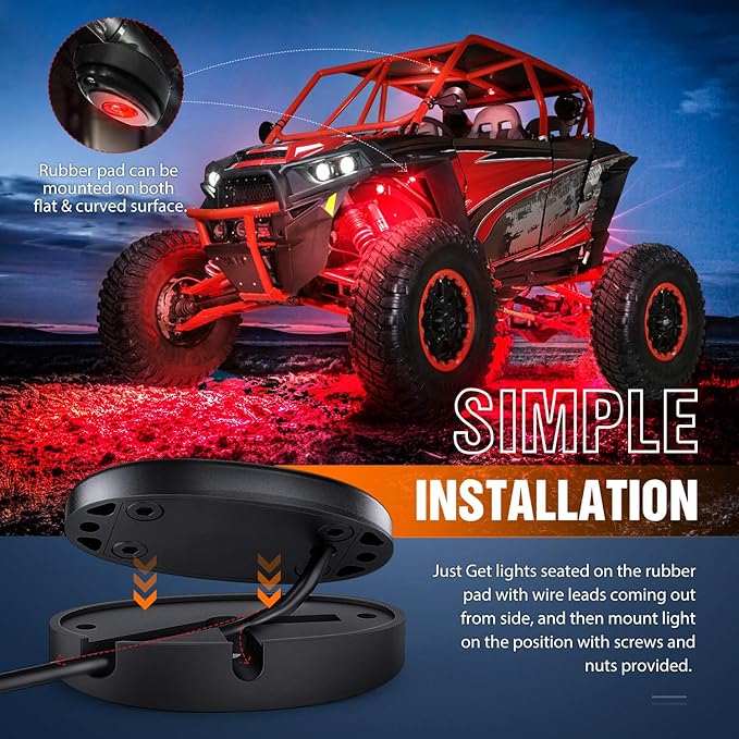 Nilight LED Rock Light 6PCS Underglow Wheel Well Pods Waterproof Exterior Underbody Roof Rack Side Lamps for Car Truck Pickups ATV UTV SUV Motorcycle Boat, Red Color