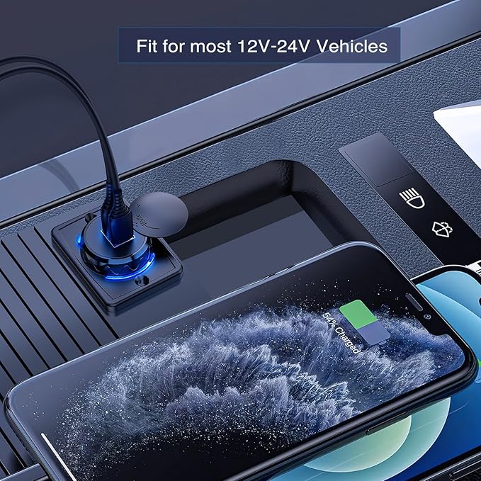 Nilight Quick USB Outlet Socket 12V 24V Dual USBs Connector 5V 4.8A Car Outlets with Waterproof Cover Rotating Cap LED Light for Cars Trucks Motorcycle RVs Campers
