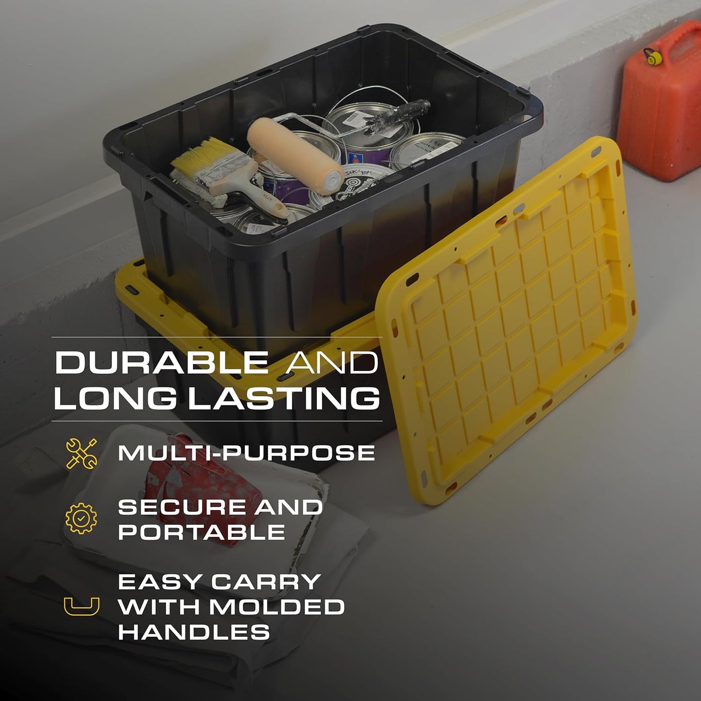 BLACK & YELLOW, 17-Gallon Heavy Duty Tough Storage Container & Snap-Tight Lid, (12.5"H x 18"W x 26.9"D), Weather-Resistant Design and Stackable Organization Tote [2 Pack]
